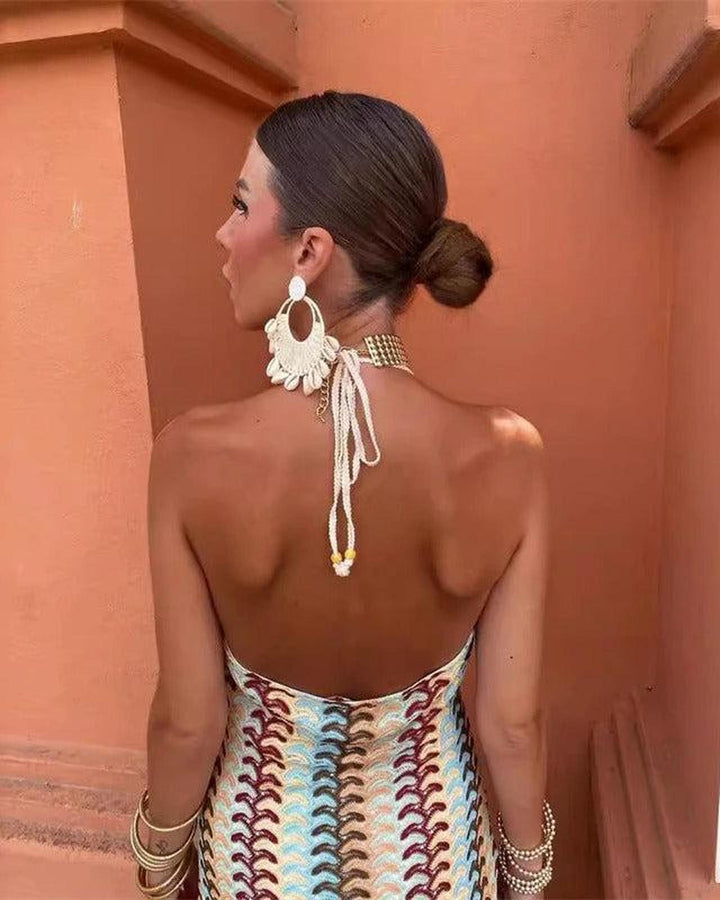 Maya | Women's Boho Halter Neck Printed Slim Maxi Dress