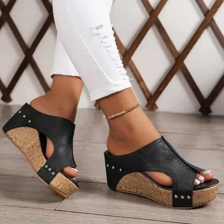 Mia | Orthopedic Sandals Wedge Platform Cork Sole Studded