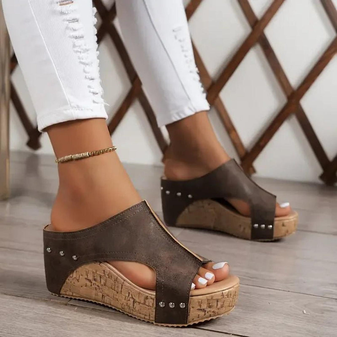 Mia | Orthopedic Sandals Wedge Platform Cork Sole Studded