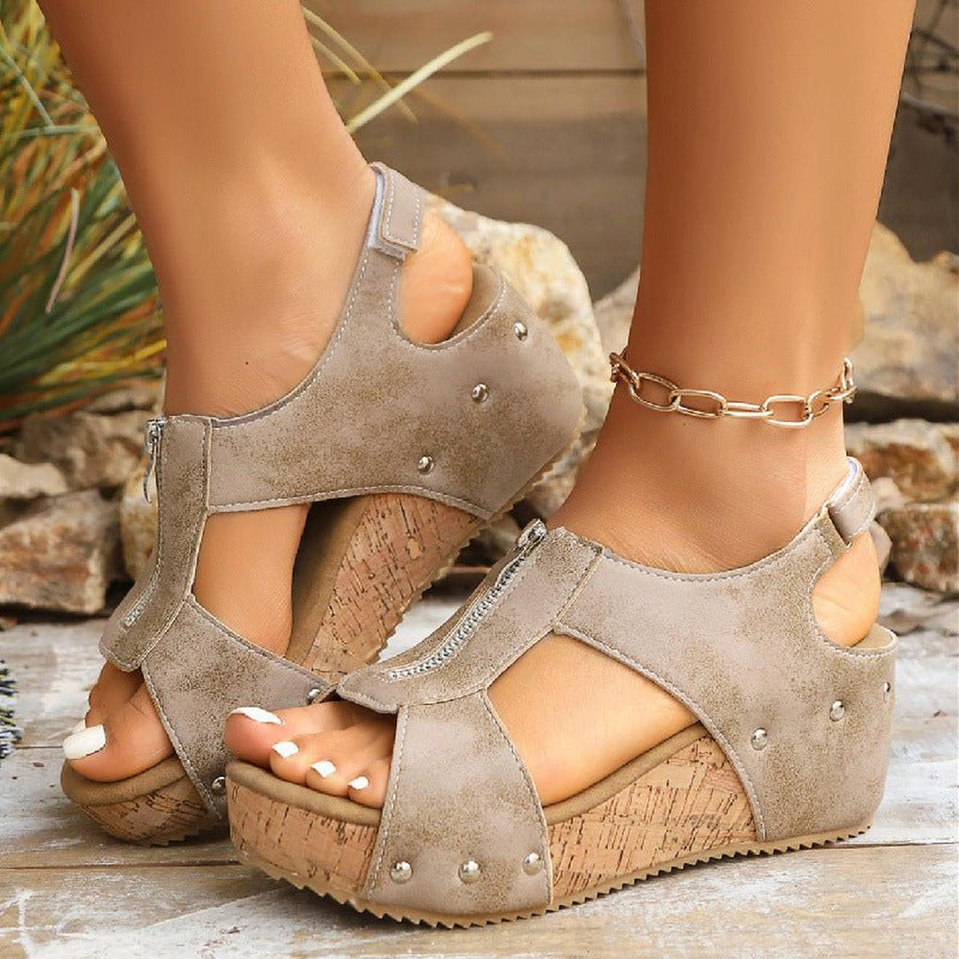 Mia | Orthopedic Sandals Women's Wedge Cork Sole Zip-Front