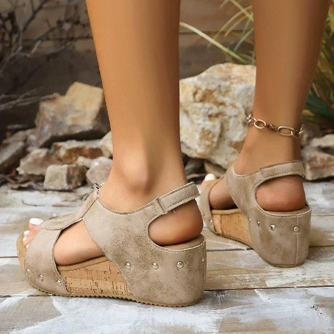 Mia | Orthopedic Sandals Women's Wedge Cork Sole Zip-Front