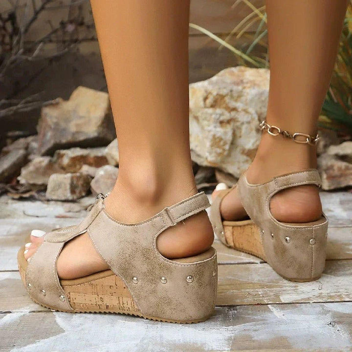 Mia | Orthopedic Sandals Women's Wedge Cork Sole Zip-Front