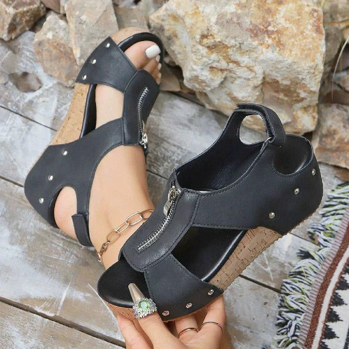 Mia | Orthopedic Sandals Women's Wedge Cork Sole Zip-Front