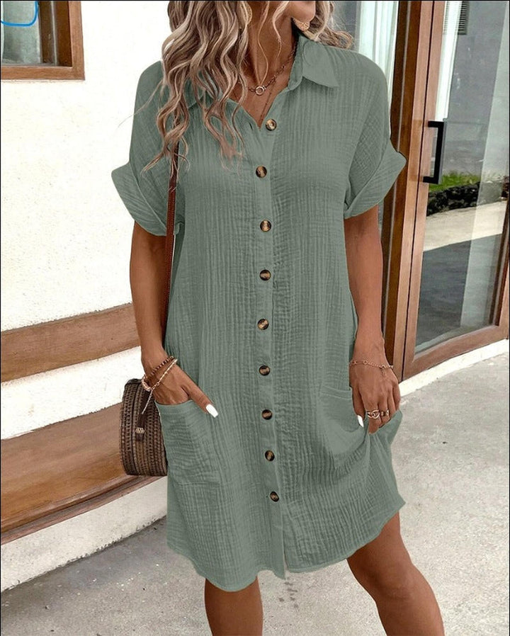 Nicole | Women's Summer Button Front Mini Shirt Dress