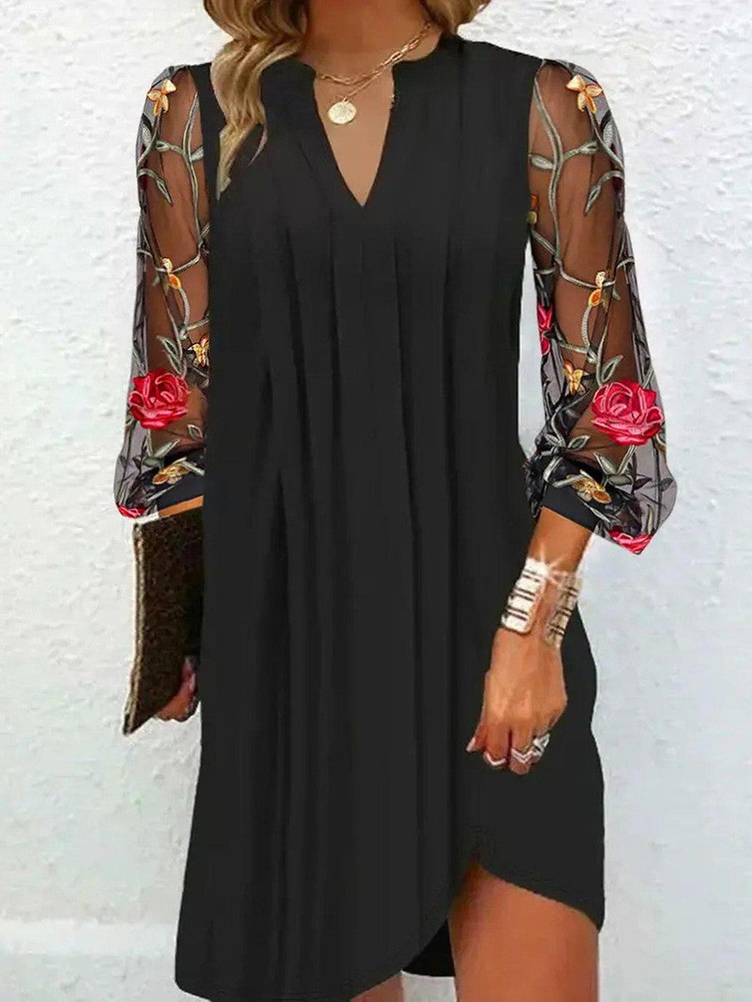 Nova Elegant V-neck mini dress with sheer sleeves