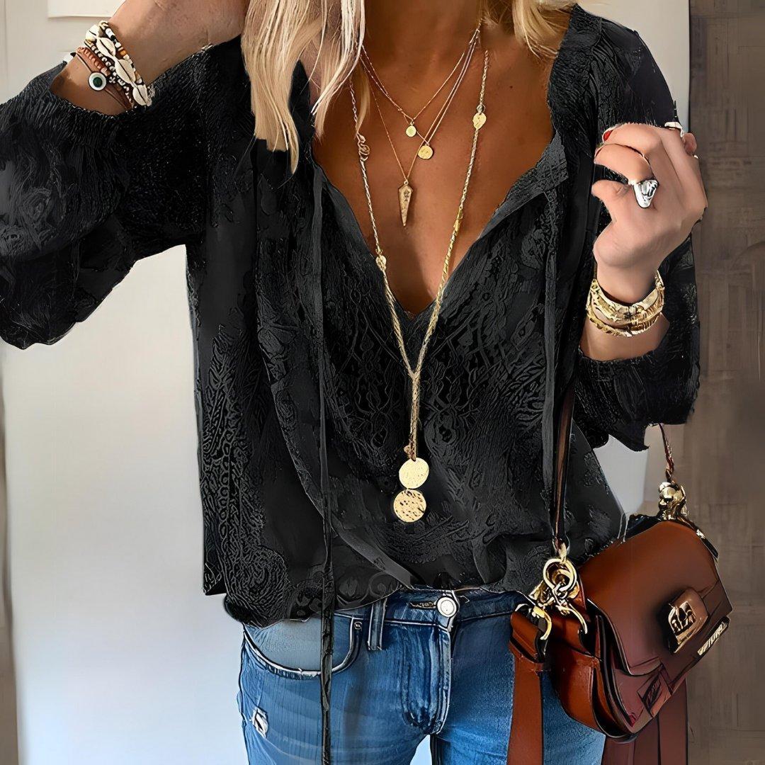 Olivia | Boho Lace Blouse V-Neck Long Sleeve Cutout Top