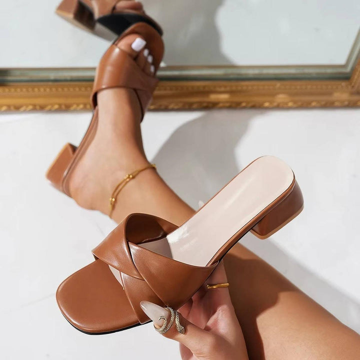 Olivia | Cross-Strap Sandals Block Heel Slide Open Toe Summer