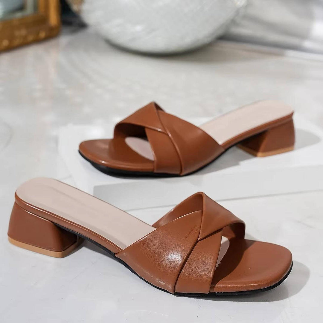 Olivia | Cross-Strap Sandals Block Heel Slide Open Toe Summer