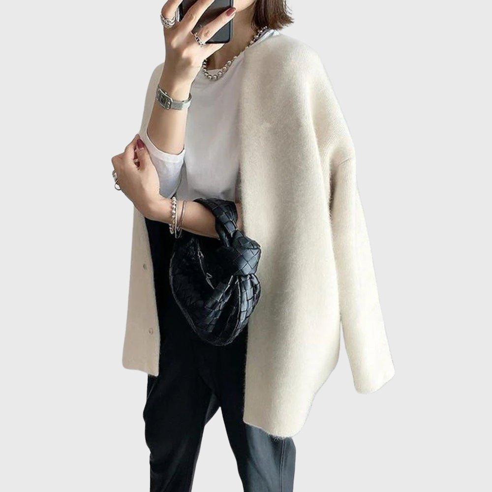 Olivia | Longline Cashmere Cardigan Button-Front Open Drape