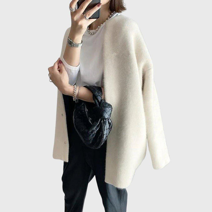 Olivia | Longline Cashmere Cardigan Button-Front Open Drape