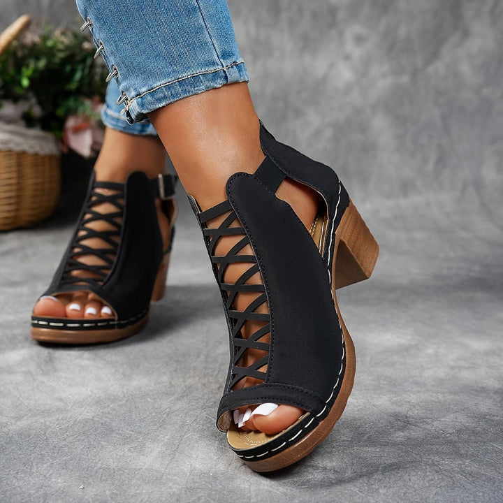 Olivia | Orthopedic Sandals Lattice Block Heel Buckle Strap