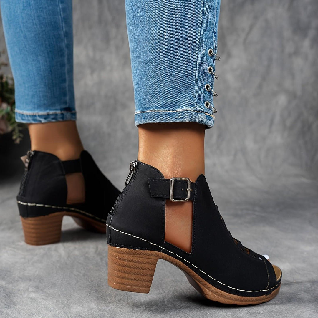 Olivia | Orthopedic Sandals Lattice Block Heel Buckle Strap