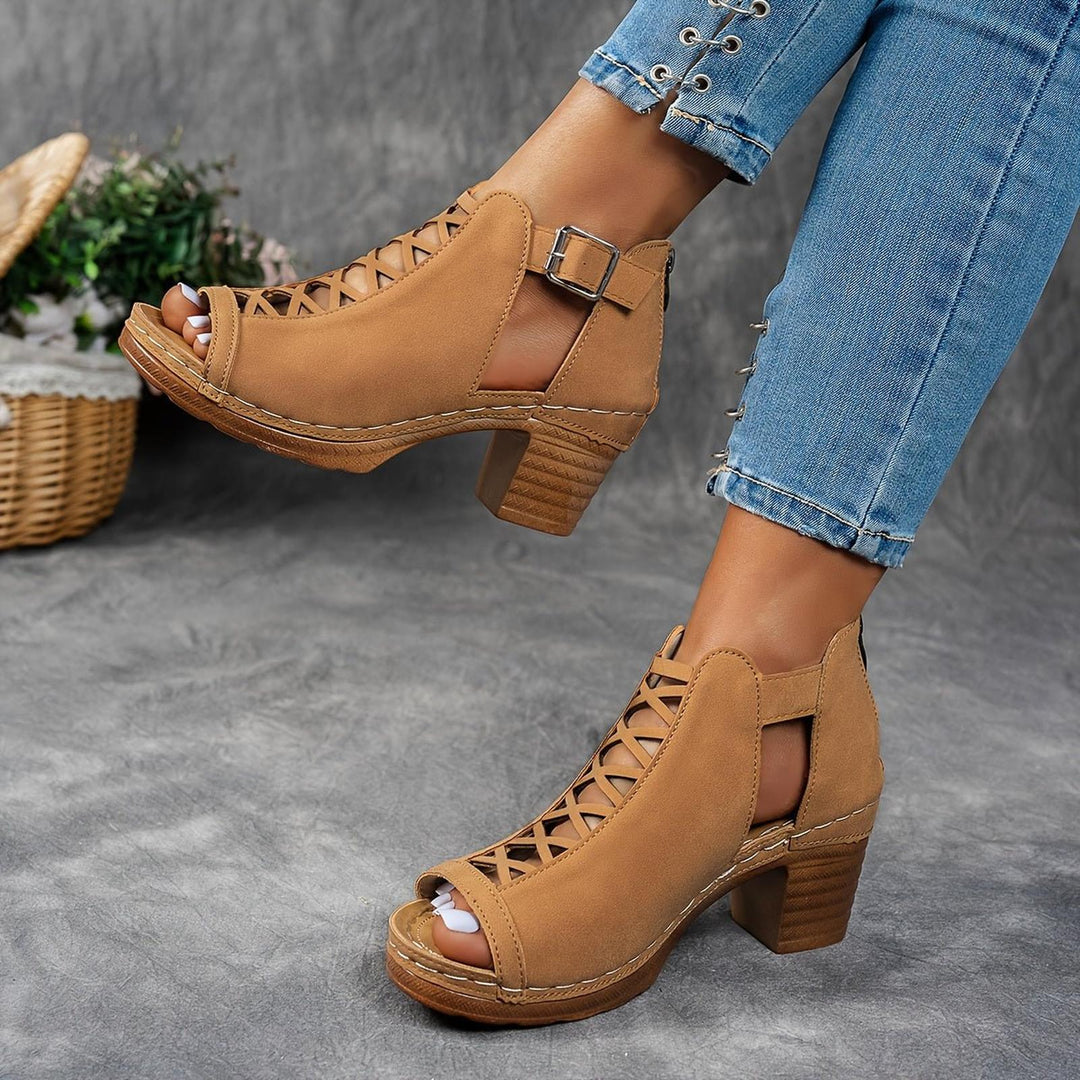 Olivia | Orthopedic Sandals Lattice Block Heel Buckle Strap