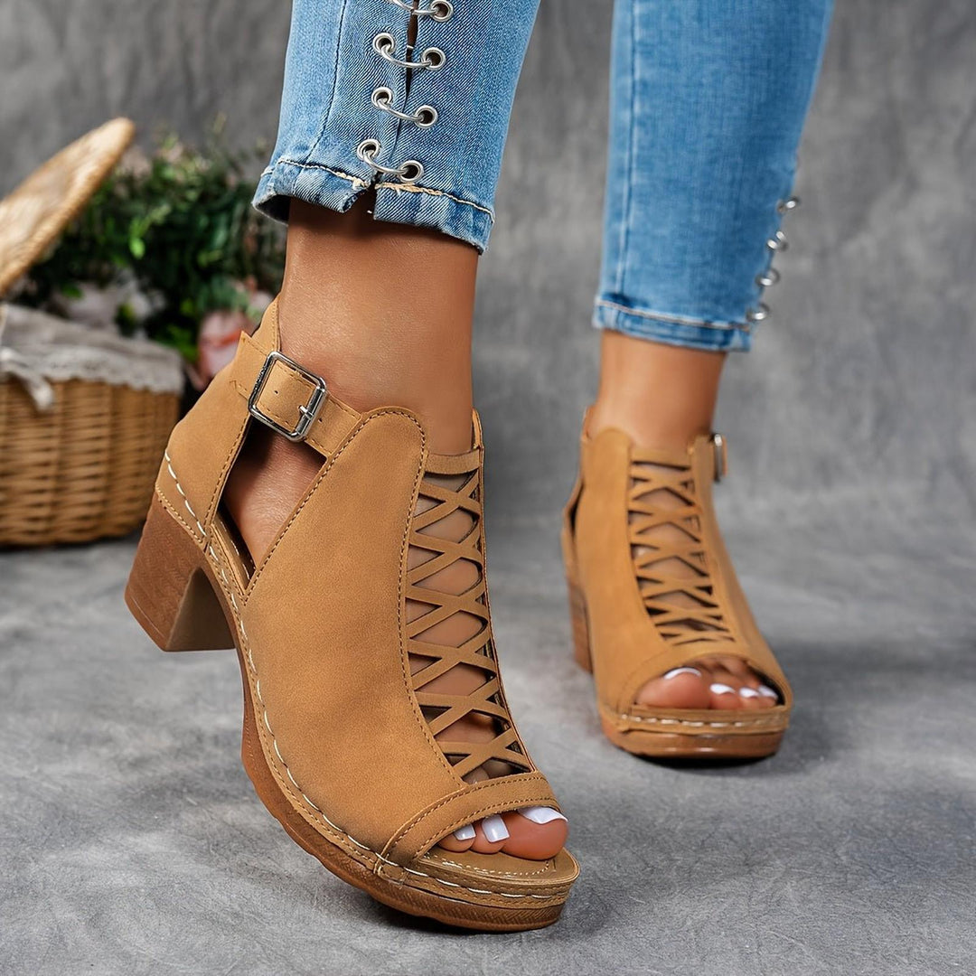 Olivia | Orthopedic Sandals Lattice Block Heel Buckle Strap