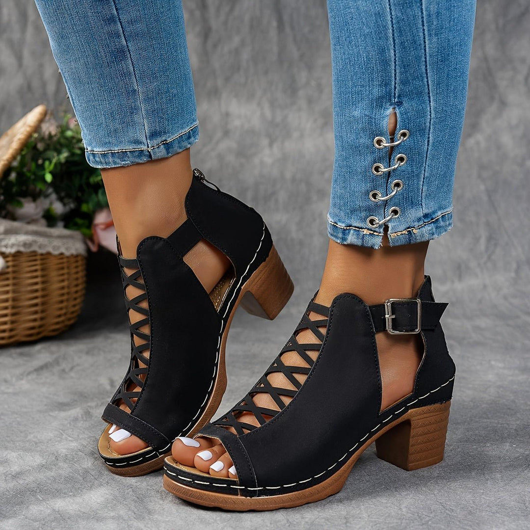 Olivia | Orthopedic Sandals Lattice Block Heel Buckle Strap