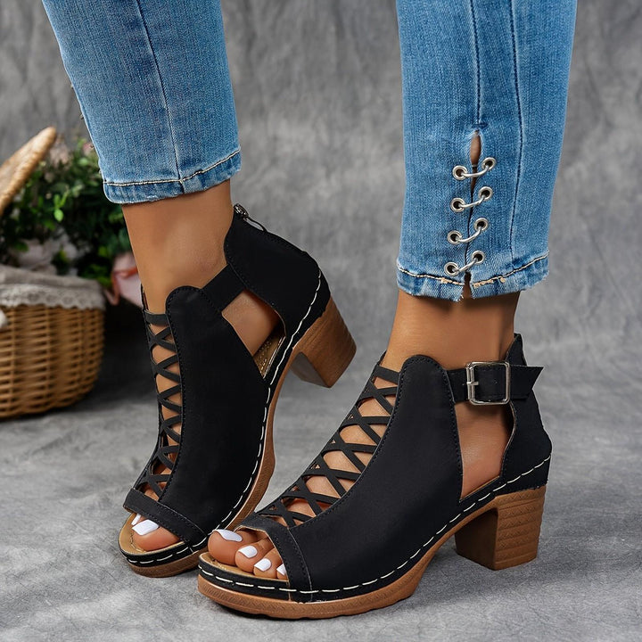 Olivia | Orthopedic Sandals Lattice Block Heel Buckle Strap