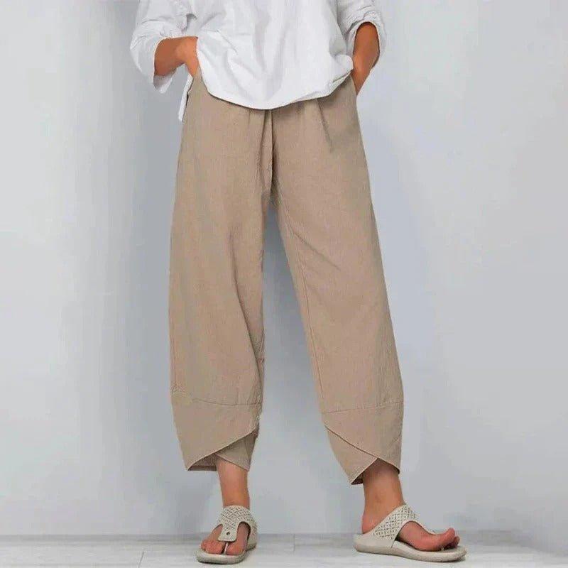 Olivia | Women's Linen Wide Leg Pants High Waisted Cropped Tulip Hem