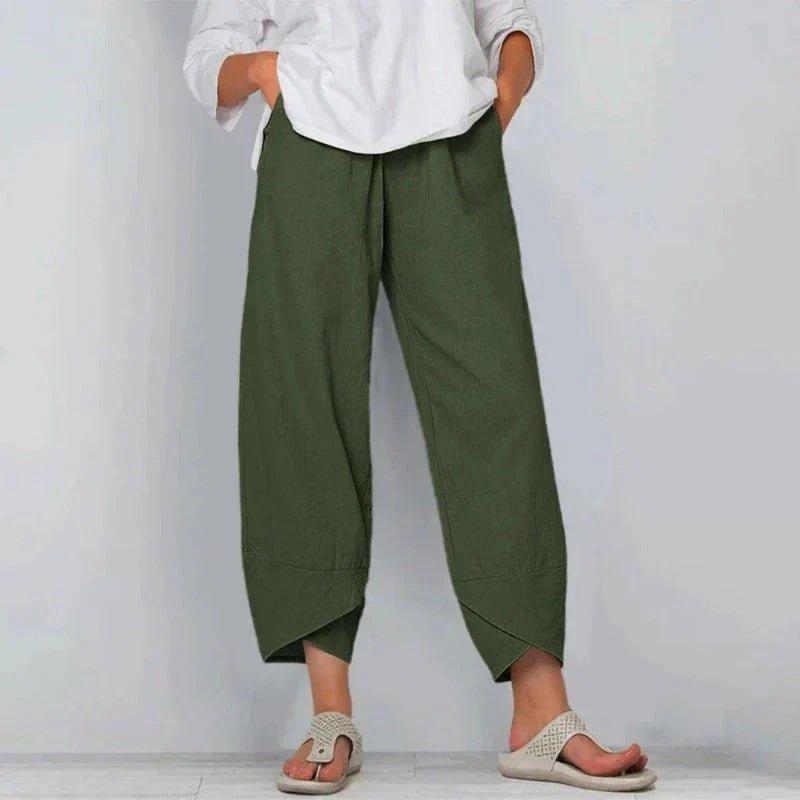 Olivia | Women's Linen Wide Leg Pants High Waisted Cropped Tulip Hem