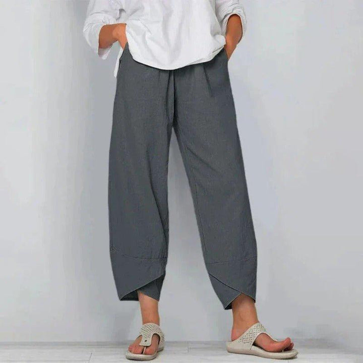 Olivia | Women's Linen Wide Leg Pants High Waisted Cropped Tulip Hem