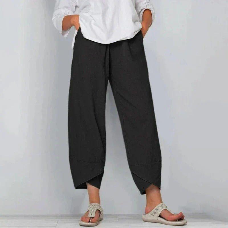 Olivia | Women's Linen Wide Leg Pants High Waisted Cropped Tulip Hem