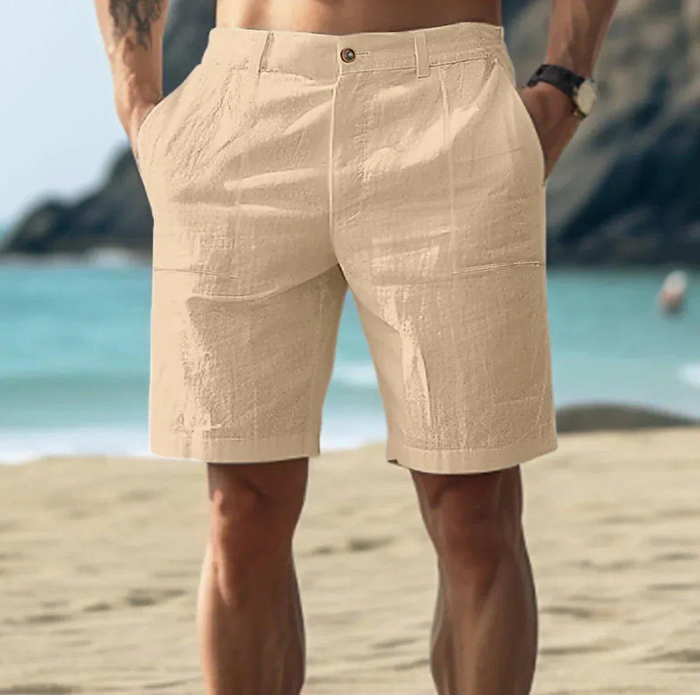 Owen | Men's Linen Shorts Casual Flat Front Mid Length Summer