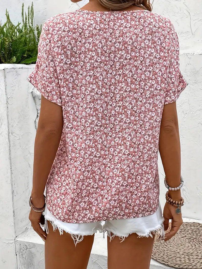 Penelope | Cotton Ditsy Floral Button Front Blouse Short Sleeve