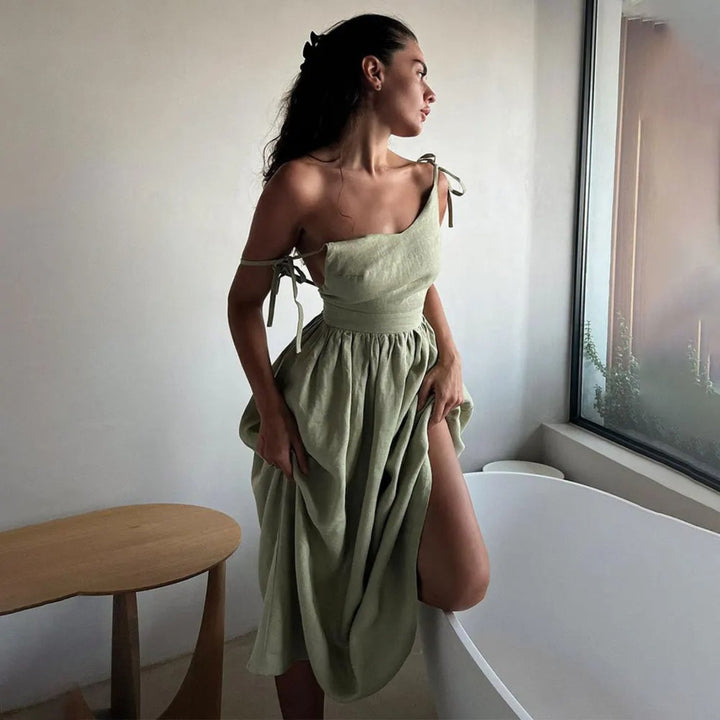 Penelope | Linen Maxi Dress Sleeveless A-Line Adjustable Tie Straps