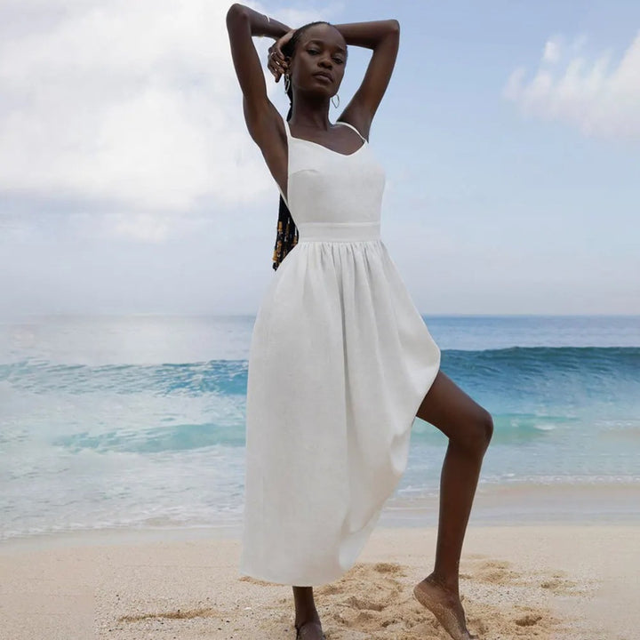 Penelope | Linen Maxi Dress Sleeveless A-Line Adjustable Tie Straps