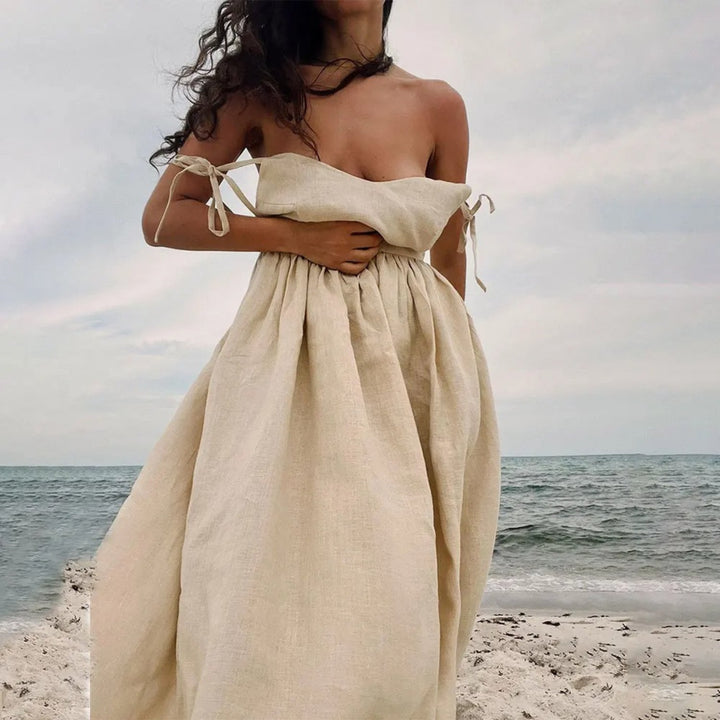 Penelope | Linen Maxi Dress Sleeveless A-Line Adjustable Tie Straps