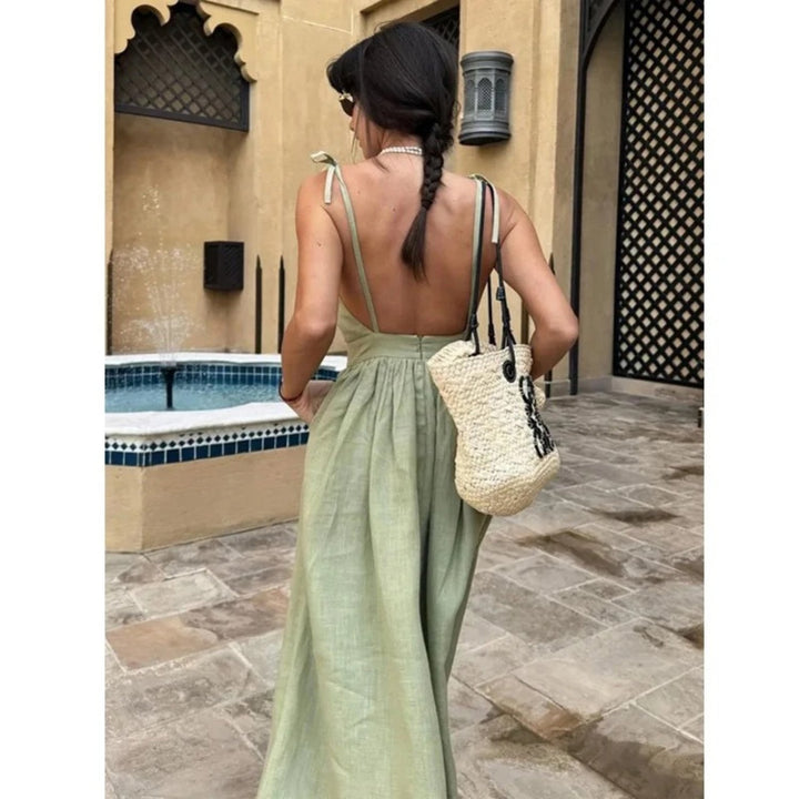 Penelope | Linen Maxi Dress Sleeveless A-Line Adjustable Tie Straps