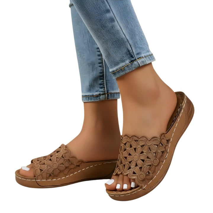 Rachel | Women's Floral Cutout Espadrilles Slide Sandals
