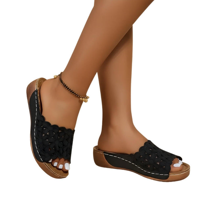 Rachel | Women's Floral Cutout Espadrilles Slide Sandals