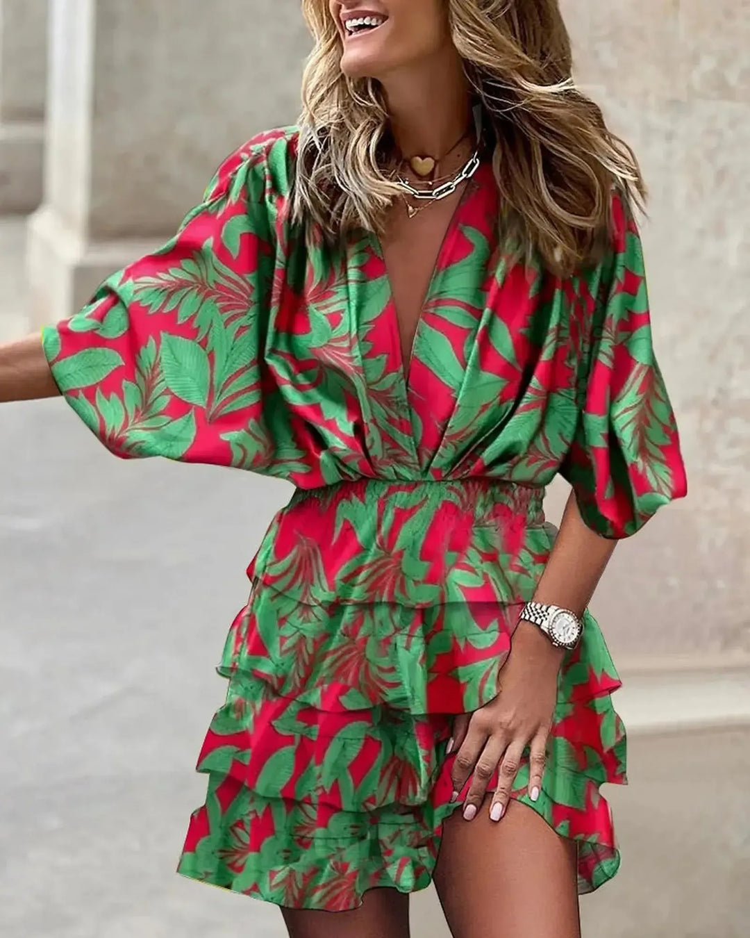 Rebecca | Women’s Boho Printed Ruffle Mini Dress
