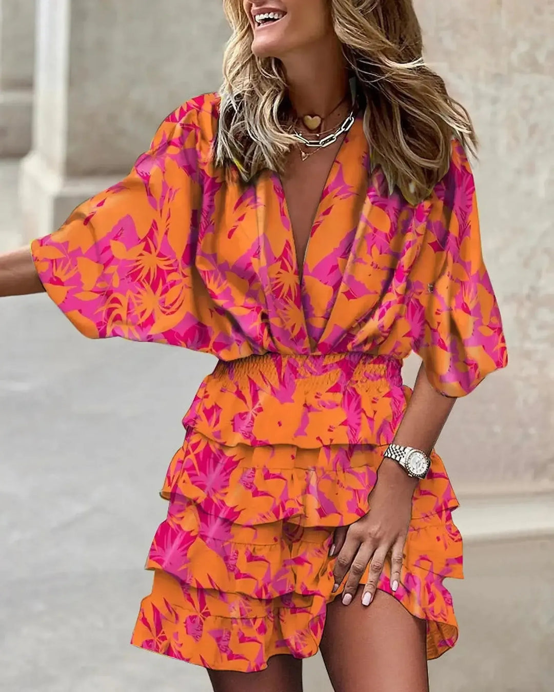 Rebecca | Women’s Boho Printed Ruffle Mini Dress