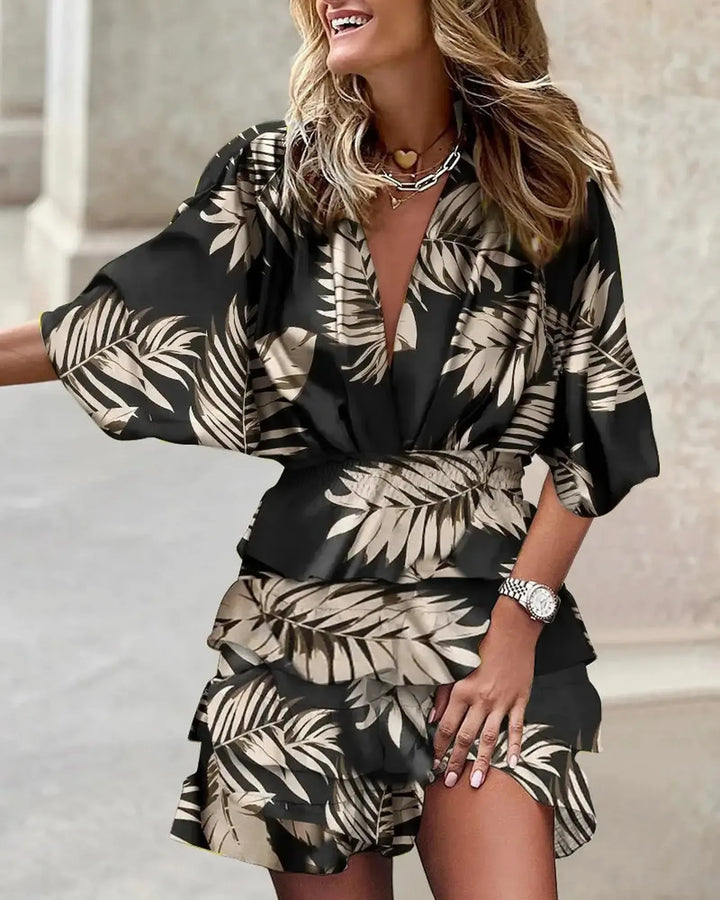 Rebecca | Women’s Boho Printed Ruffle Mini Dress