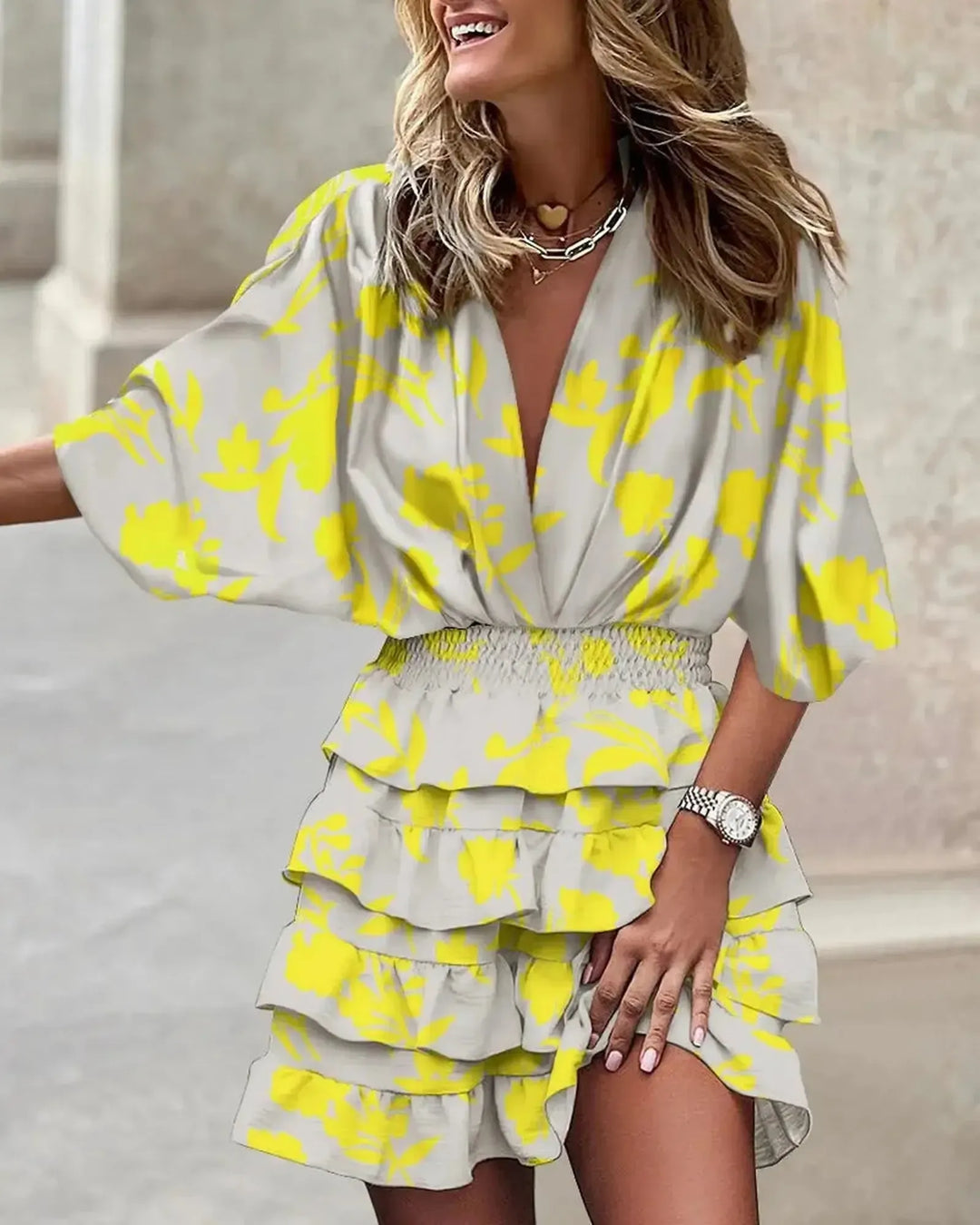 Rebecca | Women’s Boho Printed Ruffle Mini Dress