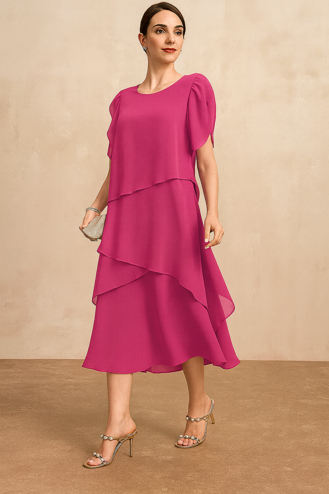 Rose | Women's Summer Layered Midi Elegant Occasion Dress