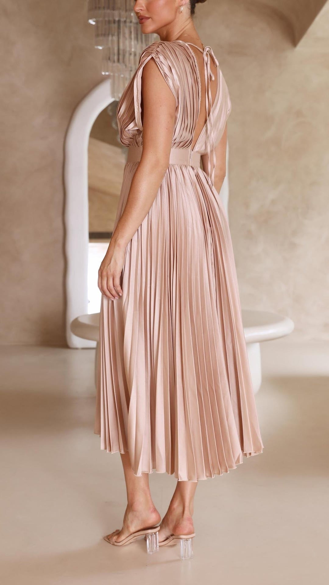 Ruby | Women's Summer Pleated V Neck Midi Dress
