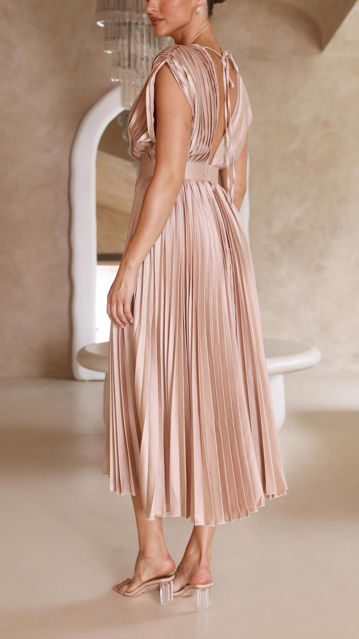 Ruby | Women's Summer Pleated V Neck Midi Dress