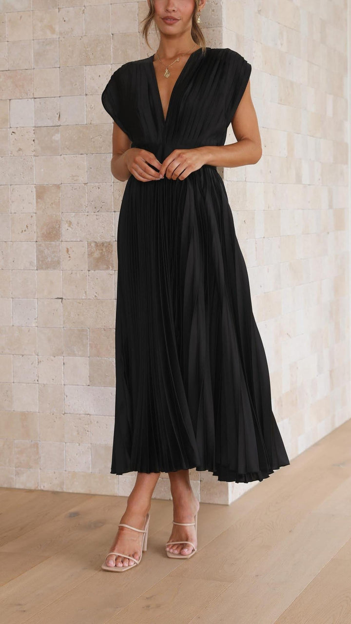 Ruby | Women's Summer Pleated V Neck Midi Dress