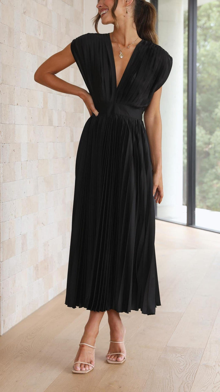 Ruby | Women's Summer Pleated V Neck Midi Dress