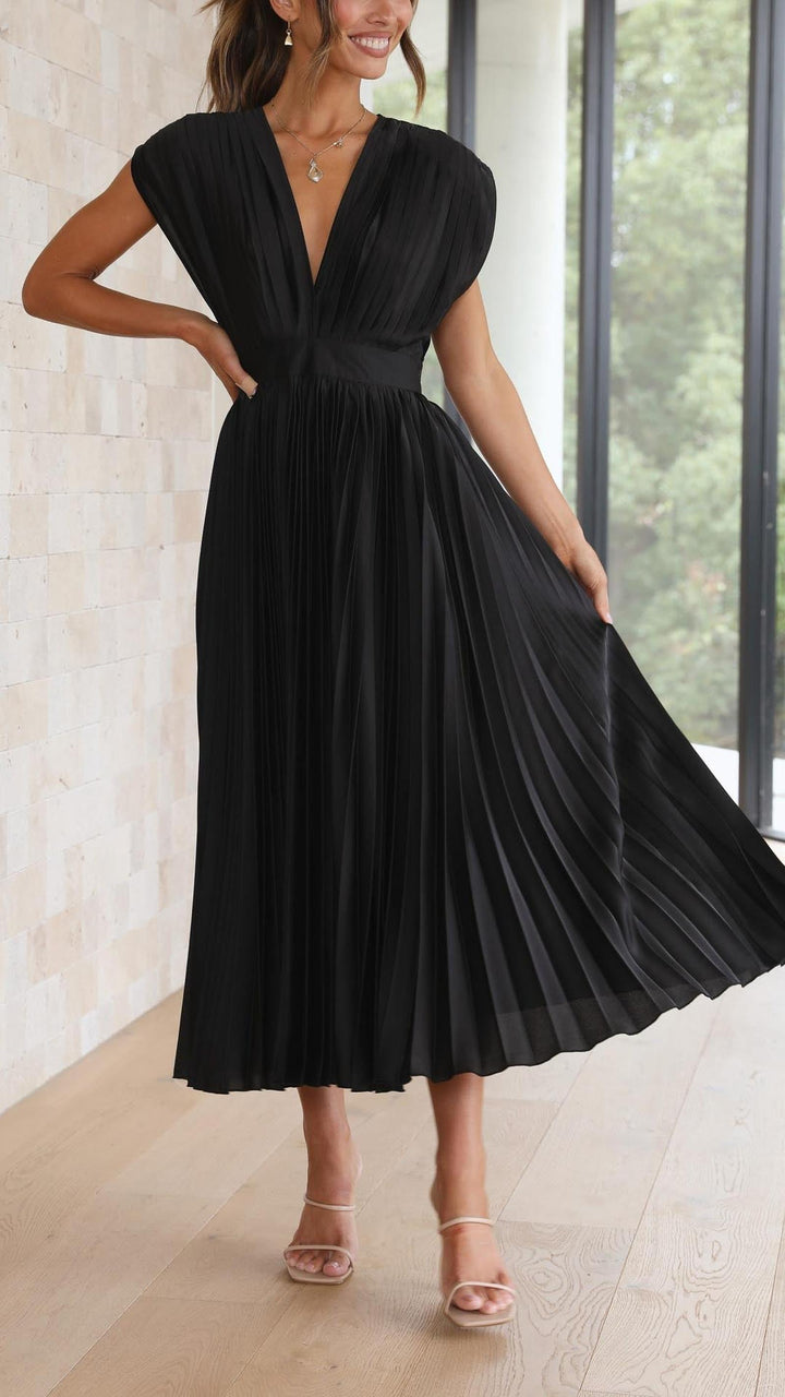 Ruby | Women's Summer Pleated V Neck Midi Dress
