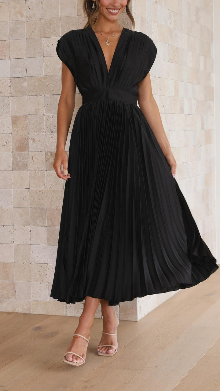 Ruby | Women's Summer Pleated V Neck Midi Dress
