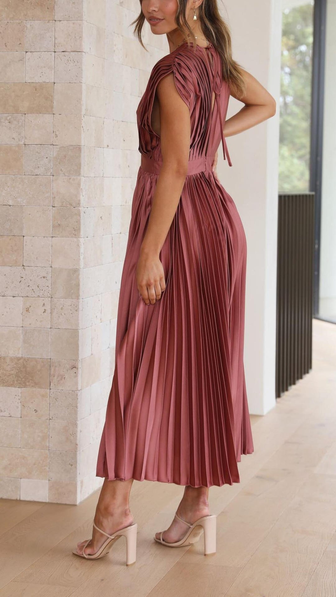 Ruby | Women's Summer Pleated V Neck Midi Dress