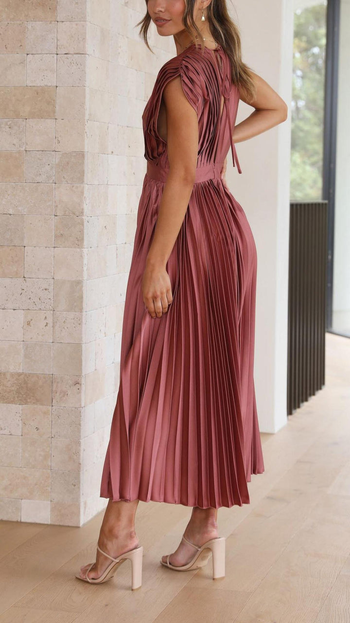 Ruby | Women's Summer Pleated V Neck Midi Dress