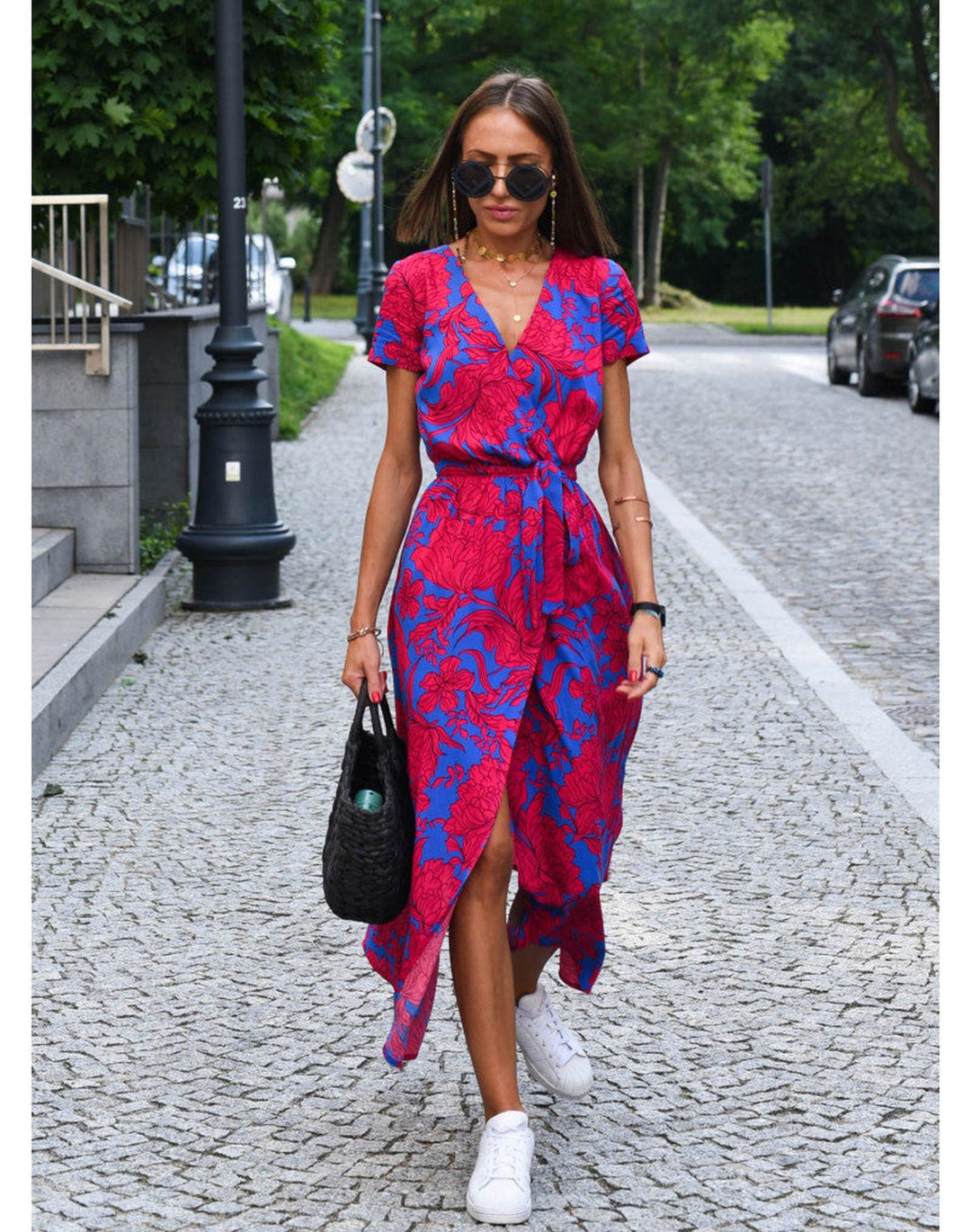 Samantha | Women's Summer Polka Dot Wrap Midi Dress