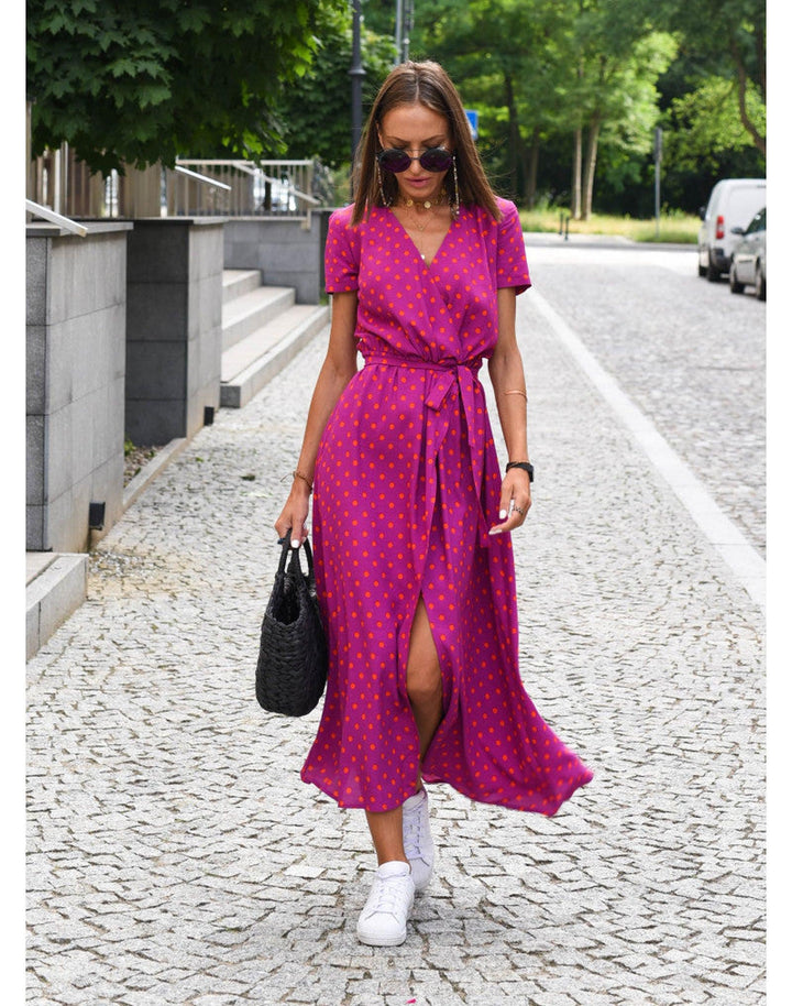 Samantha | Women's Summer Polka Dot Wrap Midi Dress
