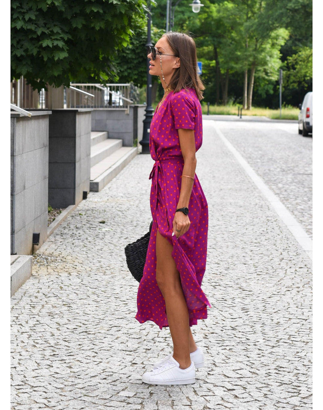 Samantha | Women's Summer Polka Dot Wrap Midi Dress