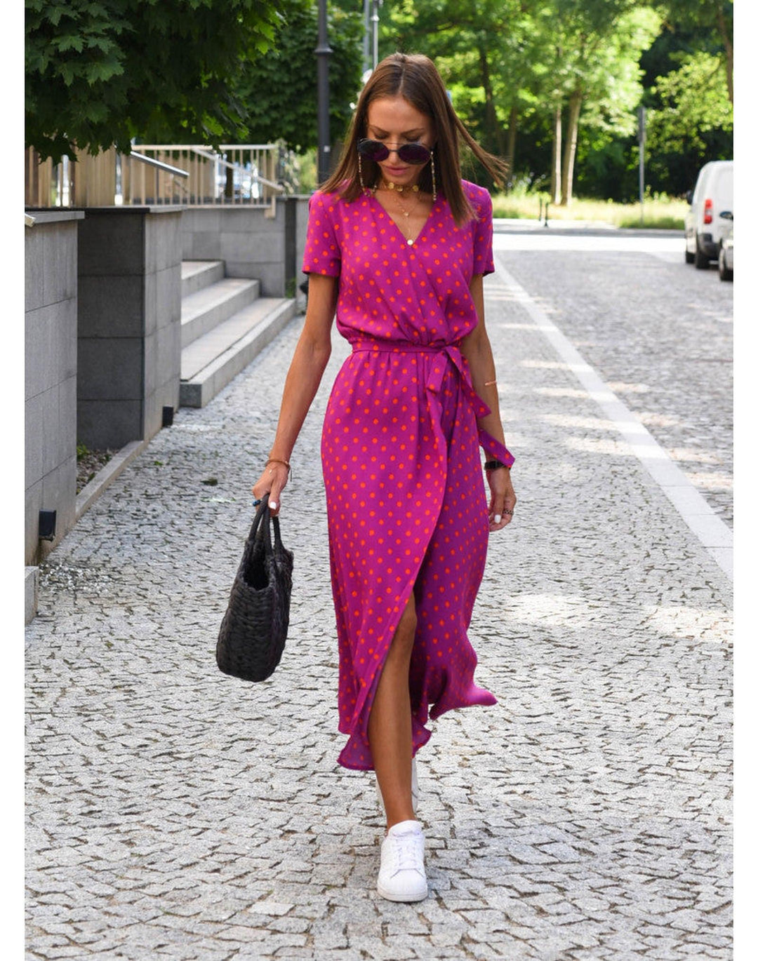 Samantha | Women's Summer Polka Dot Wrap Midi Dress