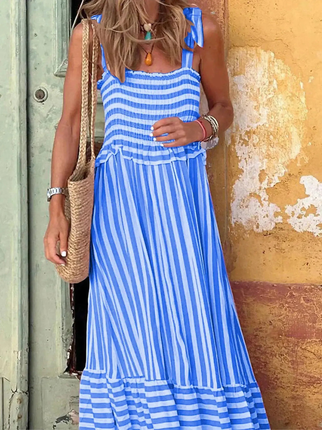 Samantha | Women's Summer Striped Maxi Tie Strap Dress
